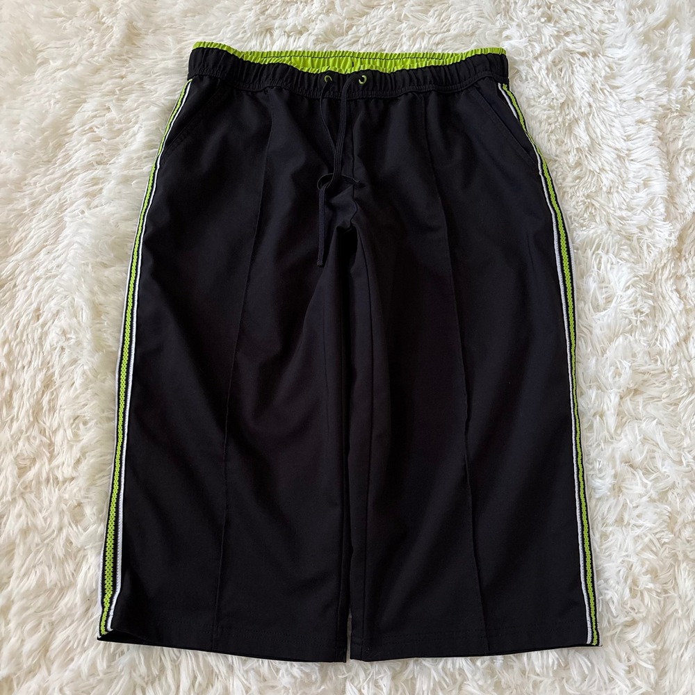 Made For Black Track Pants Neon Green Side Stripe Cropped Wide Leg Small